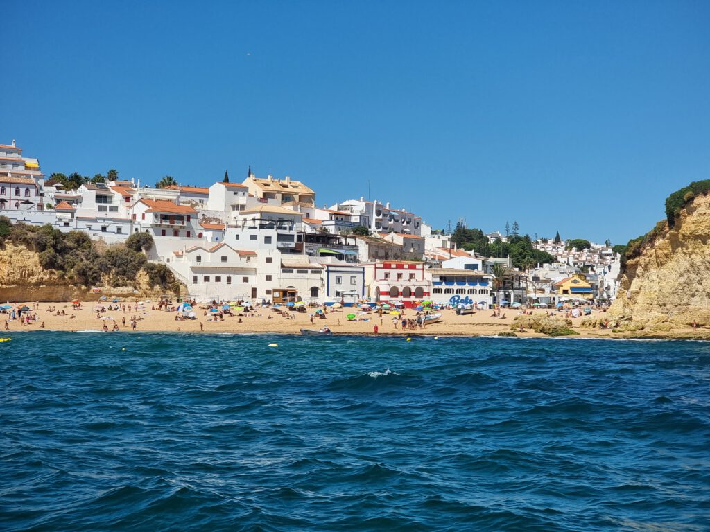 A seaside village with white houses